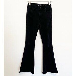 Girlish Denim High Waist Distressed Stretch Flare Leg Jeans Faded Black Size 29